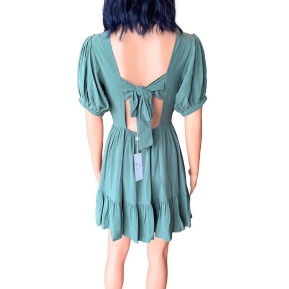 NWT Sadie & Sage Hope Green Mini Dress Small Sage Lace Boho Cottagecore Summer - Picture 5 of 6